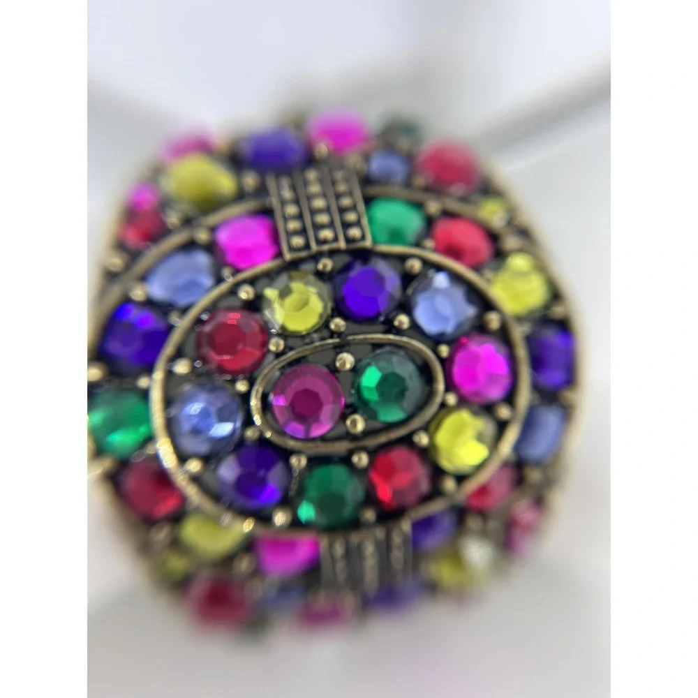 Bracelet Gold Tone Large Multicolor Rhinestone Bangle Hinged Statement Jewelry
